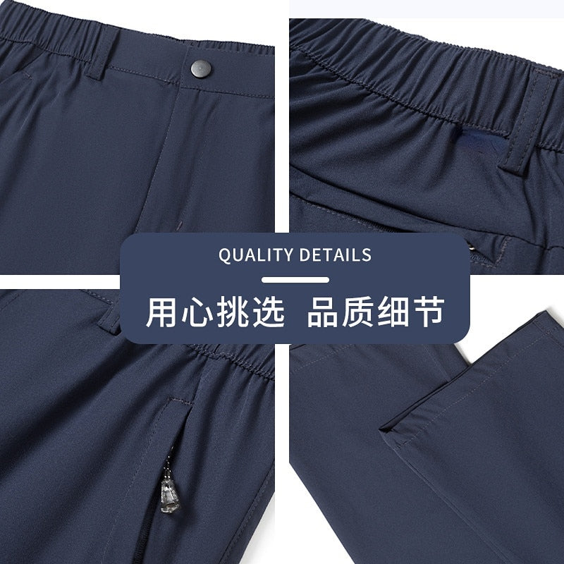 Large Size Men's Summer Pants Big Size Ice Silk Stretch Breathable Straight Leg Pants 6XL Quick Dry Elastic Band Black Trousers