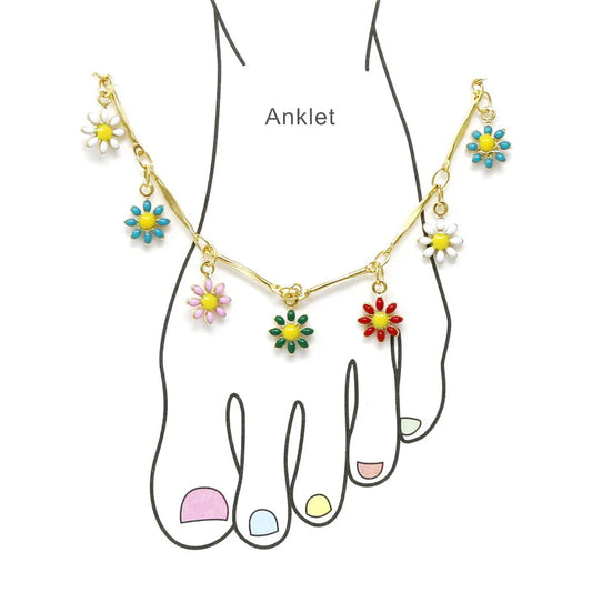 Daisy Flower Station Gold Dipped Anklet