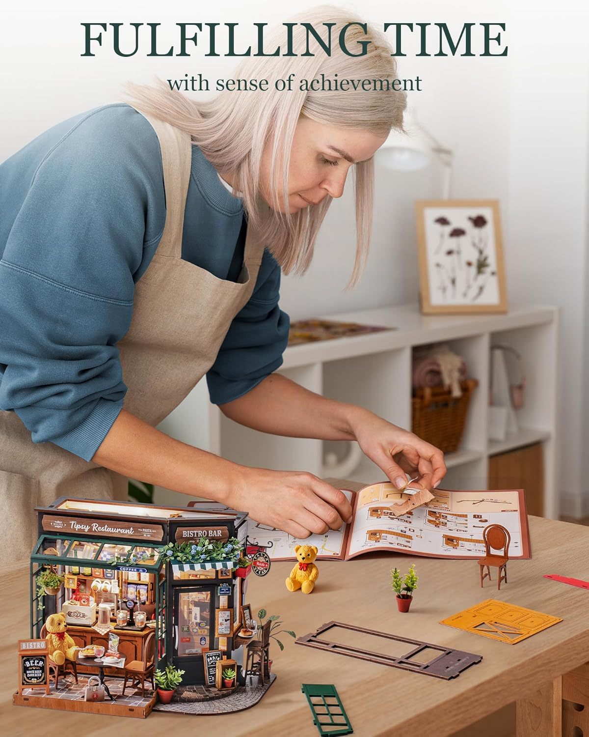 Rolife DIY Miniature House Kit Model Kits For Adults To Build Home Desk Bookshelf Decoration Tipsy Restaurant Craft Kits Hobbies For Adults Gift Idea For Girls Boys Kids