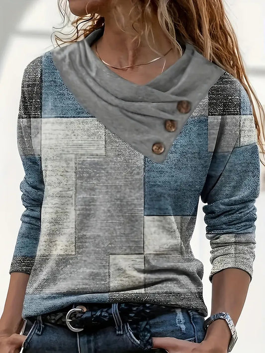 Spring-autumn New Checked Long-sleeved Top Casual Button-down T-shirt