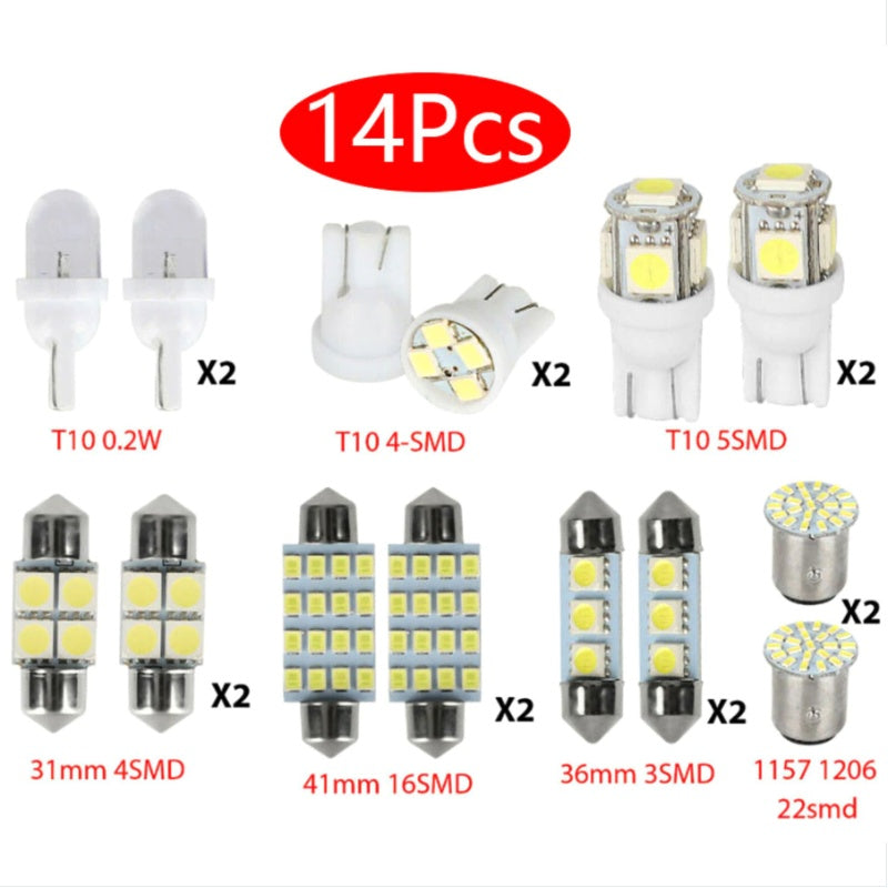 14Pcs T10 36mm LED Interior Car Accessories Kit Map Dome License Plate Lights