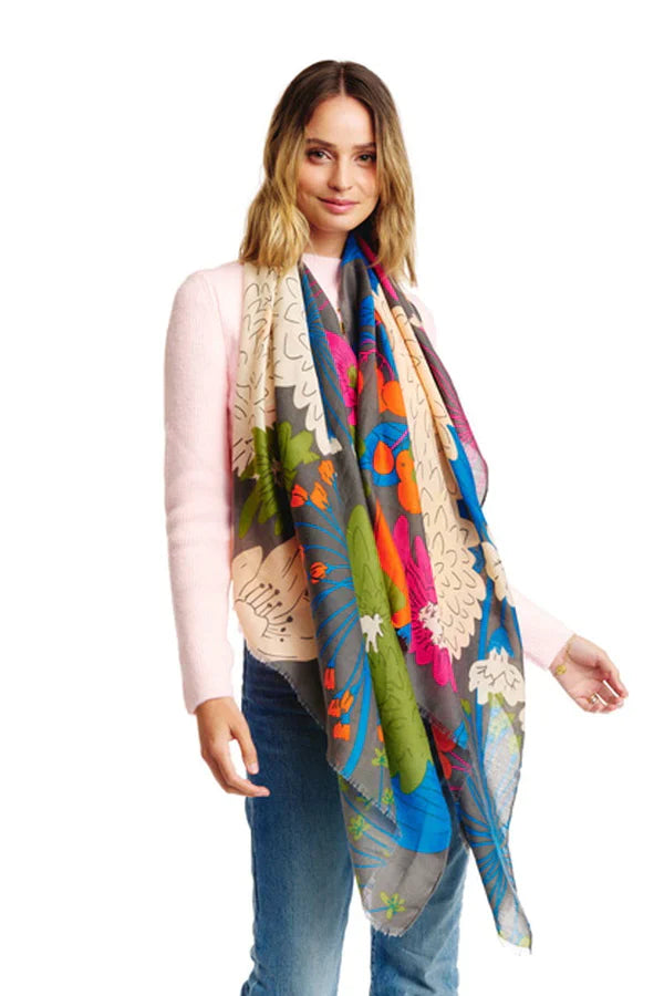 Floral Print Light Weight Oblong Scarf