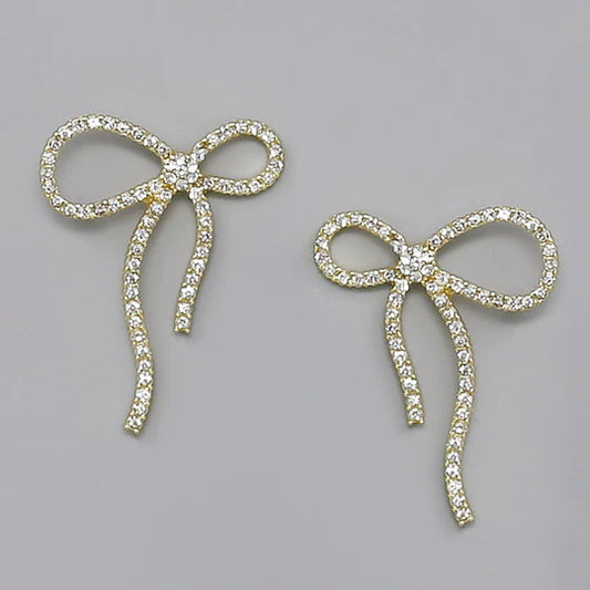 Bow Glass Stone Pave Drop Earrings