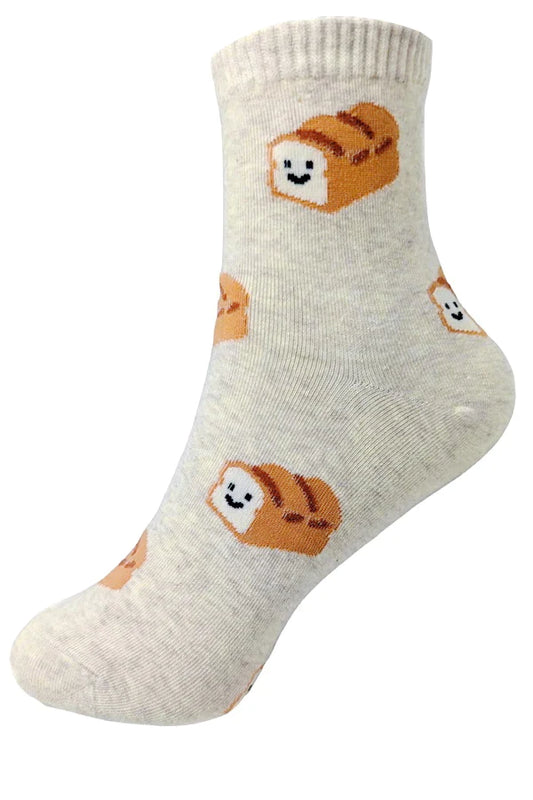 Toast Print Cotton Crew Socks