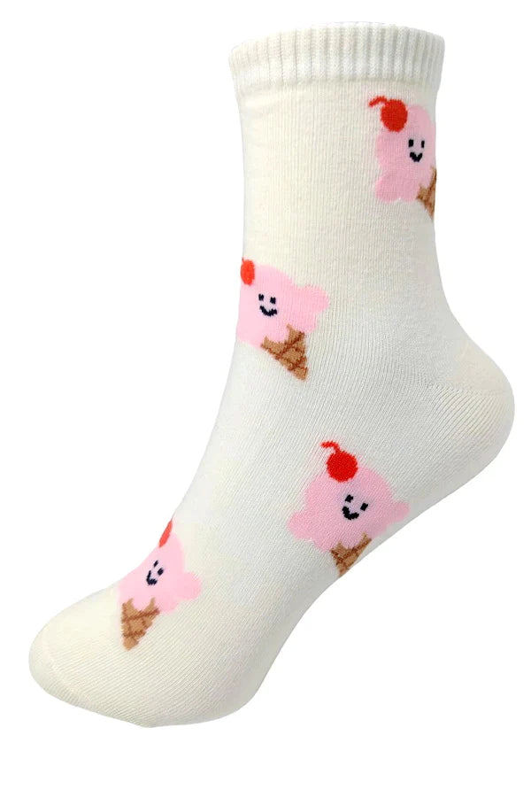 Ice Cream Print Cotton Crew Socks