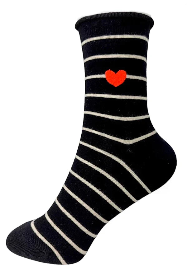 Heart Striped Cotton Crew Socks