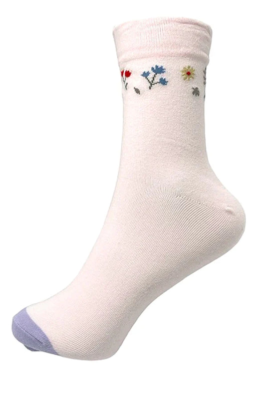 Flower Print Cotton Crew Socks