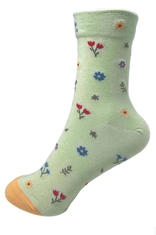 Floral Print Cotton Crew Socks