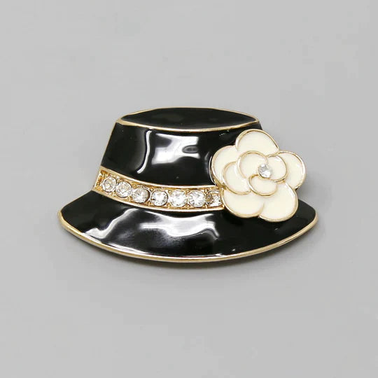 Camellia Flower Hat Enamel Brooch