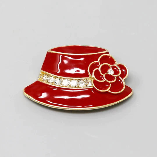 Camellia Flower Hat Enamel Brooch