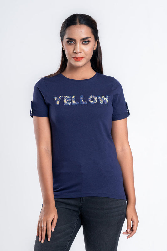 Yellow Women's Navy Blue T-Shirt