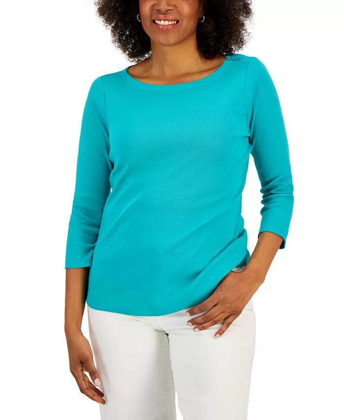 Women's Pima Cotton Boat-Neck Top, Created for Macy's
