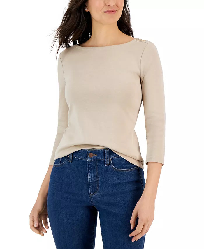 Women's Pima Cotton Boat-Neck Top, Created for Macy's