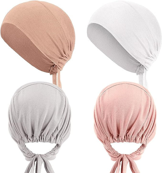 4 Pieces Women Hijab Caps Underscarf Turban Caps Skull Caps Soft Beanie Sleep Hats for Long Hair