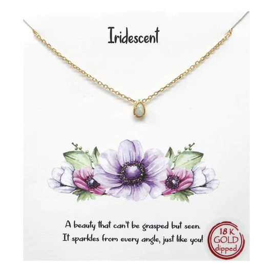 Tell Your Story: Iridescent Teardrop Opal Pendant Simple Chain Short Necklace