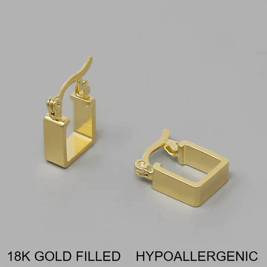 Square Shape 18K Gold Filled Huggie Hoop Earrings