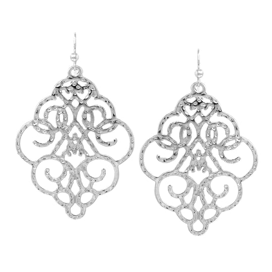 Textured Metal Filigree Drop Earrings