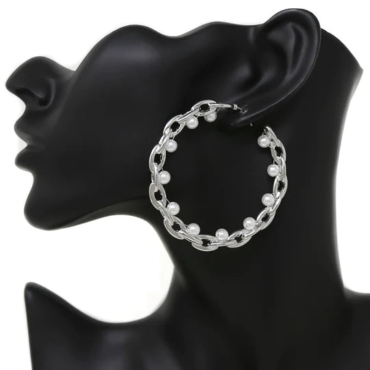 Pearl Wrapped Hoop Earrings