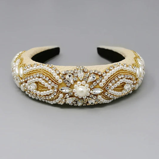 Floral Pearl Stone Embellished Padded Headband