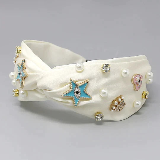 Multi Charm Embellished Front Knot Headband