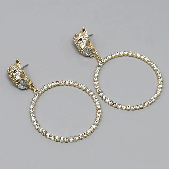 Rhinestone Pave Leopard Hoop Drop Earrings