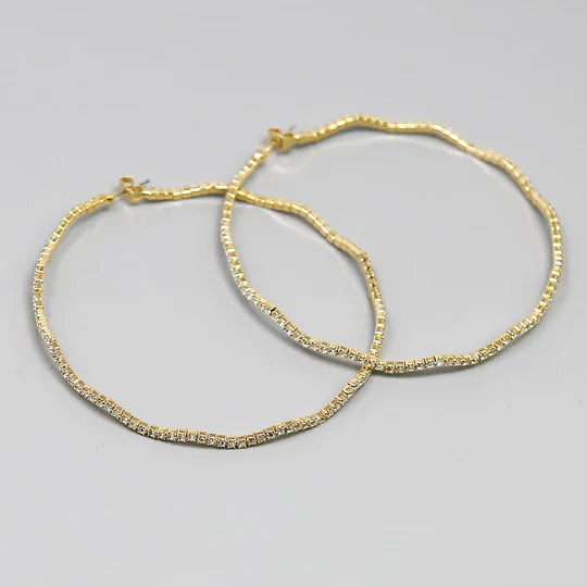 Glass Stone Pave Wavy Hoop Earrings (75 mm)