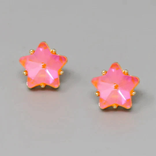 Star Faceted Glass Stone Stud Earrings