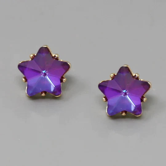 Star Faceted Glass Stone Stud Earrings