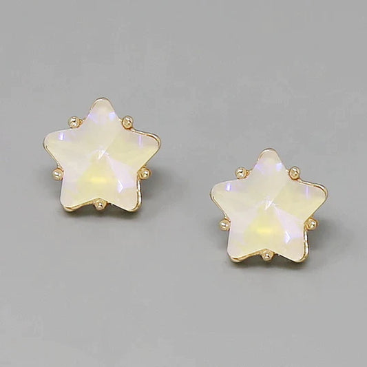 Star Faceted Glass Stone Stud Earrings