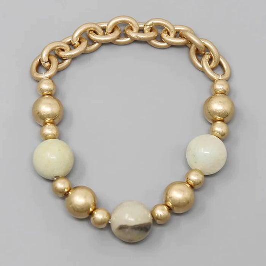 Natural Stone & Metal Chain Stretch Bracelet