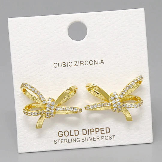 Bow Ribbon CZ Pave Earrings