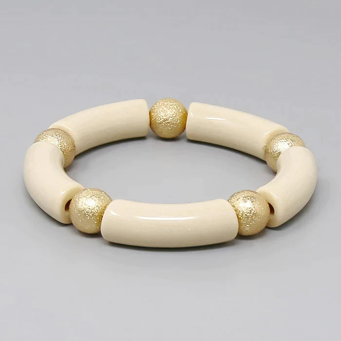 Acetate Tube & Textured Metal Bead Stretch Bracelet