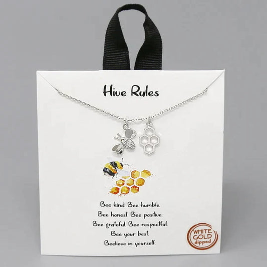 Tell Your Story: HIVE RULES Bee & Honeycomb Pendant Short Necklace