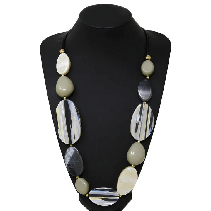 Marble Acetate Bead Long Necklace