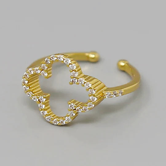 Quatrefoil CZ Pave Gold Dipped Ring