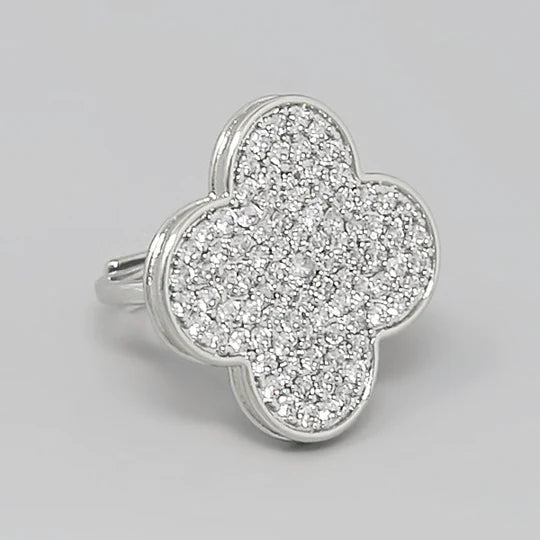 Quatrefoil CZ Pave Gold Dipped Adjustable Ring