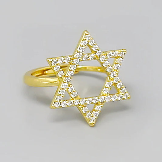 Star of David CZ Pave Gold Dipped Adjustable Ring