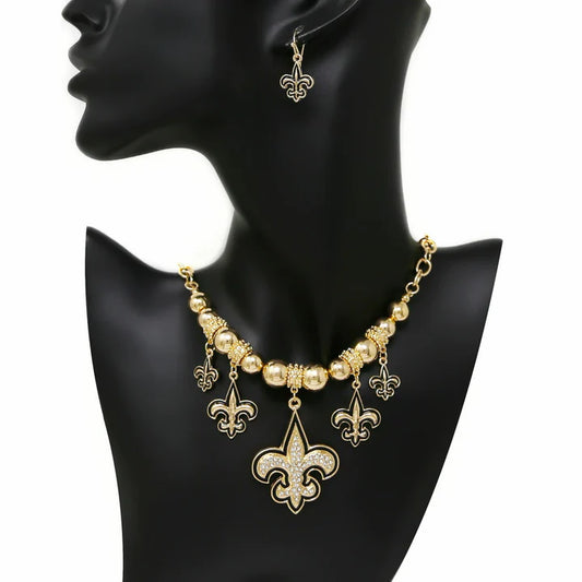 Fleur De Lis Multi Charm Statement Necklace Set