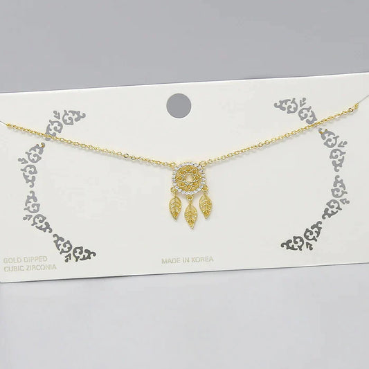 Dream Catcher CZ Pendant Short Chain Necklace