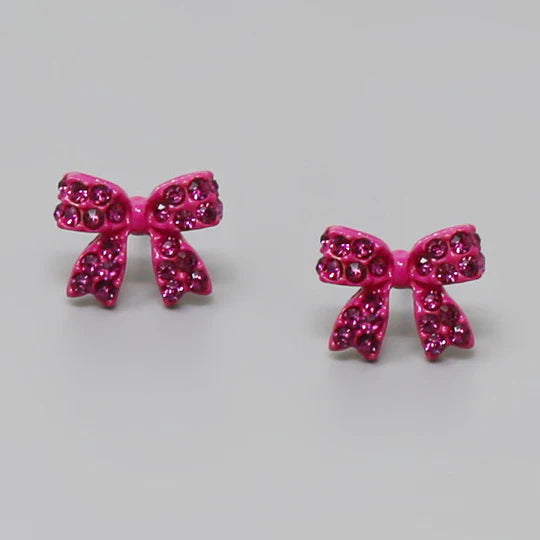 Glass Stone Pave Bow Ribbon Stud Earrings