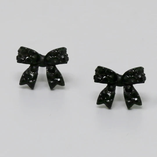 Glass Stone Pave Bow Ribbon Stud Earrings