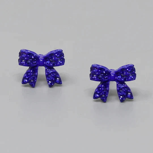 Glass Stone Pave Bow Ribbon Stud Earrings