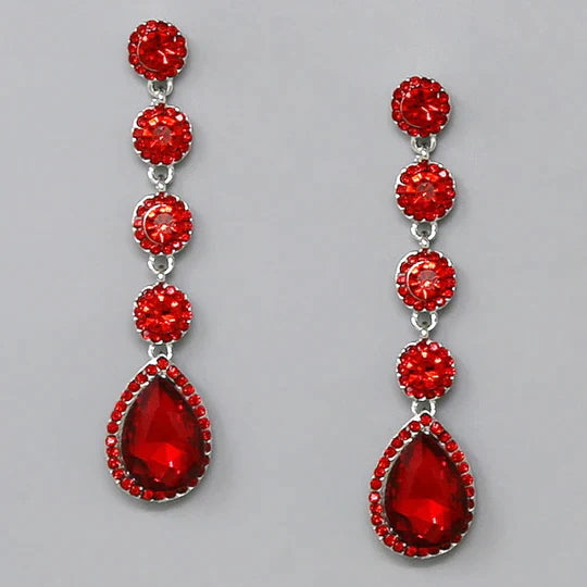 Glass Stone Embellished Teardrop Statement Earrings