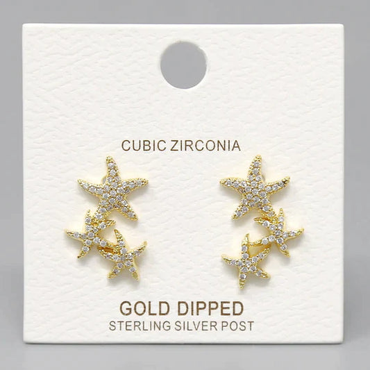 Starfish CZ Pave Gold Dipped Ear Crawlers