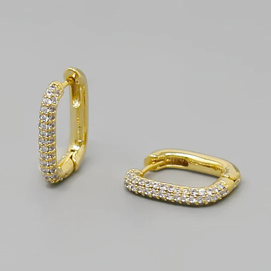 CZ Pave Rectangle Hoop Earrings