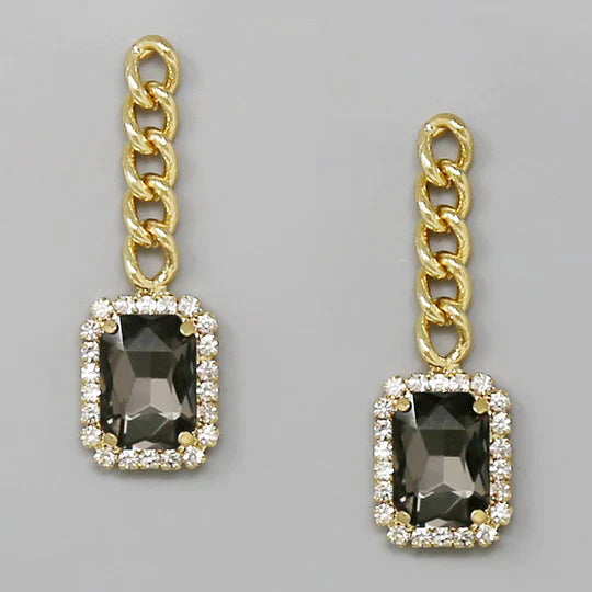 Rectangular Glass Stone Chain Drop Statement Earrings