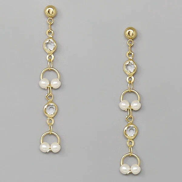 CZ Stone Pearl Detail Dangle Earrings