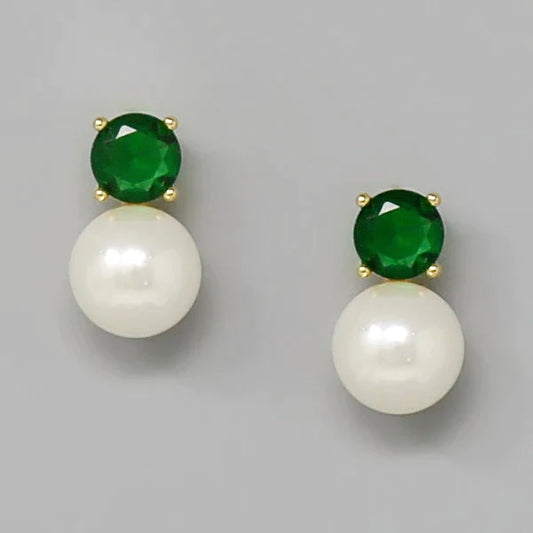 CZ Stone & Pearl Stud Earrings