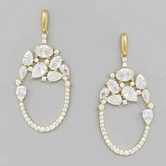 CZ Stone Cluster Pave Statement Earrings