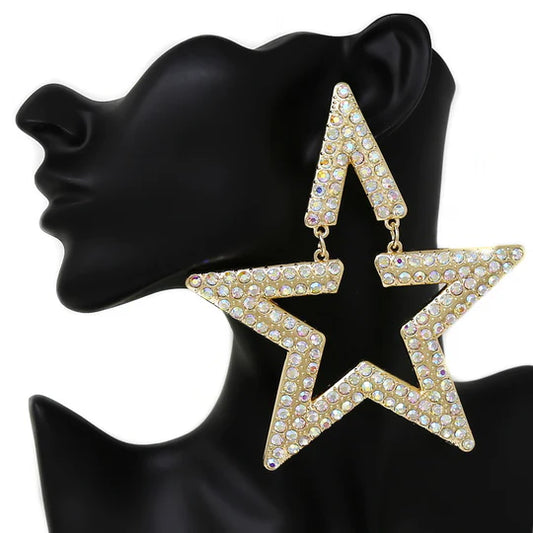 Star Shape Heavy Duty Glass Stone Pave Earrings